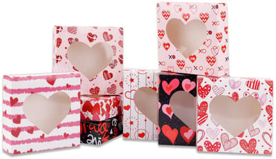 Dailygoods- Geschenkdoos 8 Stuks - Valentijnsdag Cadeaudozen - Helder Hartvenster - Schattige Stickers - 12,7x12,7x3,5cm - Composietmateriaal - Cadeauverpakking
