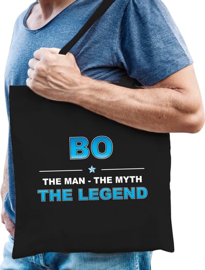 Naam cadeau Tasje voor Bo - The man, The myth the Legend - katoenen - zwart - verjaardag - vaderdag - collega - vriendin
