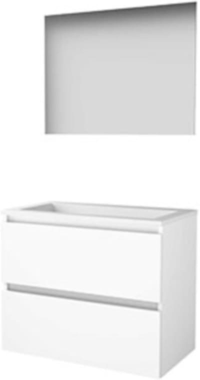 Basic-Line Ultimate 46 Badkamermeubelset - 80 x 46 cm - Greeploos - 2 Lades - Acryl Wastafel - Zonder Kraangat - Spiegel met Indirecte LED Verlichting - Ice White