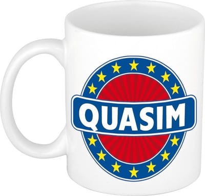 Bellatio Decorations - Quasim voornaam - koffiemok - beker - wit/blauw - 300 ml - Cadeau - Heren - Collega - Vaderdag - Verjaardag