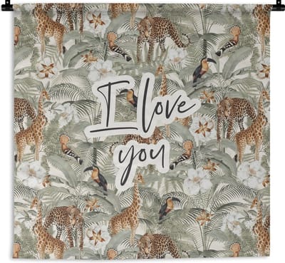 Wandkleed - Wanddoek - I love you - Quotes - Spreuken - Liefde - Koppel - 180x180 cm - Wandtapijt