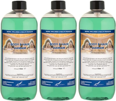 Body & Hair Hamam 1 liter met dop - set van 3 stuks - 2 in 1 voor lichaam en haar - voordeelverpakking