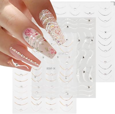 3D Strass Nagel Stickers voor Franse Manicure, Zelfklevende Nagelfilm en Nagelontwerp Accessoires