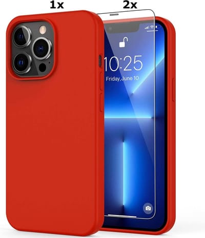 Hoesje Geschikt voor iPhone 13 Soft Nano siliconen Gel Rood Hoesje Met 2X Glazen screenprotector