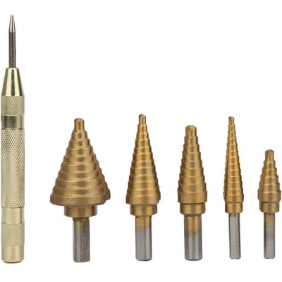 6-delige Trappenboor Set met Centerpons Hoge Snelheid Staal Boor Set Getrapte Boor
