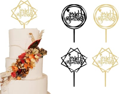 Set van 4 Gelukkige Verjaardag Taartdecoraties - Versieringen voor Taart, Feestdecoratie en Verjaardagsfeest (Goud, Zwart)