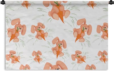 Wandkleed - Wanddoek - Konijnen - Groente - Patronen - 90x60 cm - Wandtapijt