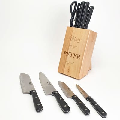 Houten messenblok - Peter vragen - Wil jij mijn peter zijn - Cadeau voor peter - Gepersonaliseerd cadeau - Gegraveerde messenblok