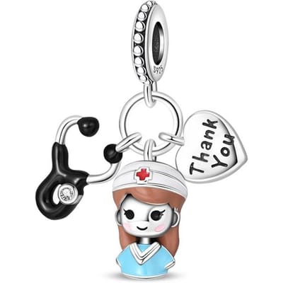 Koper Metaal Verpleegkundige Stethoscoop Hanger Kralen Component Bedel Kralen Componenten Sieraden Compatibel Met Authentiek Origineel Armband Hoge Kwaliteit Fijn white