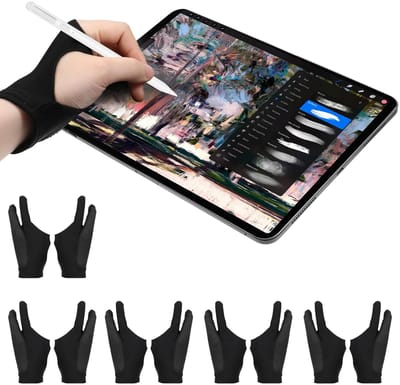 10-stuks kunstenaar shandschoenen - Handschoenen tegen handpalmfouten - Bescherming tegen vlekken - Met twee vingers - Voor schetsen op papier, iPad, potloodtekenen - Grafisch tablet - Voor linker- en rechterhand - Zwart - Medium