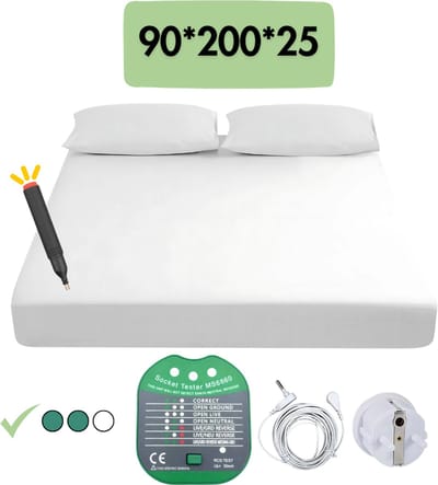 Aardingslaken matras - Aardingshoeslaken - Grounding sheet - Inclusief testpen en stopcontact tester - Earthing - Grounding - Hoeslaken - Groundingly - (90x200x25)