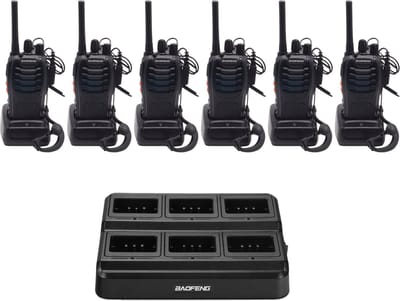 Set van 6x Baofeng BF-88E PMR portofoons met 6-voudig laadblok en headsets - Geen vergunning nodig - Walkie Talkie - BF88E portofoon
