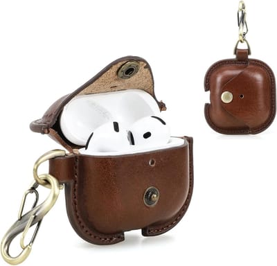 Leren Hoes voor AirPods 4, Bescherming en Stijlvolle Accessoire voor Draadloze Oordopjes (Koffie)