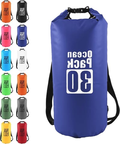 Waterdichte tas 30 liter in blauw met waterdichte overbroek voor outdoor activiteiten en reizen