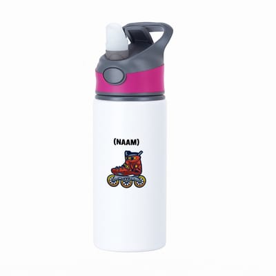 Hacebo® - Rolschaats met eigen naam waterfles met rietje roze - Sport - fanatieke rolschaatsers - sport - verjaardagscadeau - klein cadeautje - kado - gift - geschenk - verrassing - water fles - 650ML