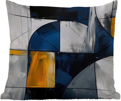 Sierkussen Buiten - Abstract - Vormen - Goud - Blauw - Geometrisch - 60x60 cm - Weerbestendig