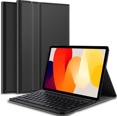 Hoes met toetsenbord geschikt voor Xiaomi Redmi Pad SE - Keyboard Book Case Cover Hoesje Zwart