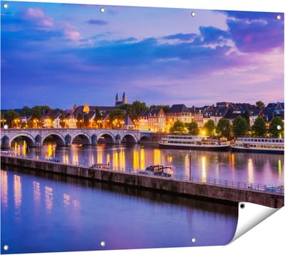 Gards Tuinposter Maastricht Maas Rivier bij de Sint Servaasbrug - 120x90 cm - Tuindoek - Tuindecoratie - Wanddecoratie buiten - Tuinschilderij