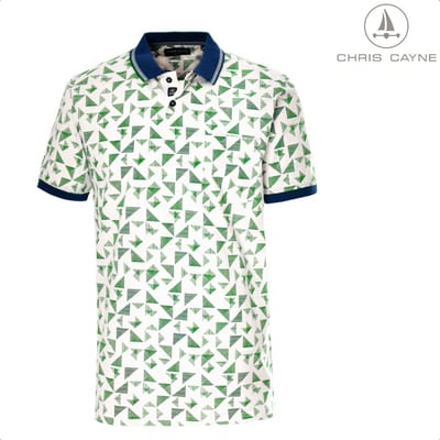 Chris Cayne heren polo - 5XL - offwhite/groen - geprint - polokraag - jersey - herenmode - korte mouw - borstzak - grote maten