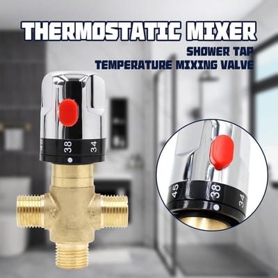 Thermostatische Mengkraan - Messing Thermostaatkraan - Douche Temperatuurregeling - Veiligheidsknop 38°C - 115 x 38 mm - Messing