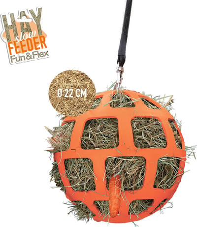 Hay Slowfeeder Fun&Flex Ø 22 cm – Hooinet paarden - Slowfeeder paarden – Geschikt voor grazende dieren – Tegen stalververling – Tot 1 kg hooi - Oranje