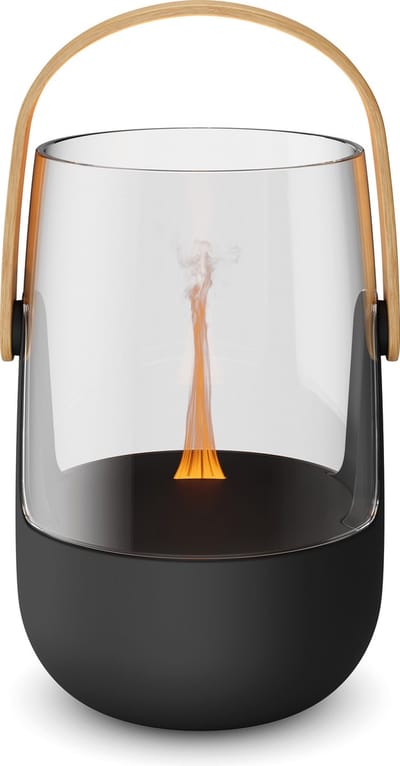 Stadler Form Sophie Little Black – Geurlantaarn & Aroma Diffuser – Ultrasoon met Realistisch Vlameffect – Dimbare Amber LED – Oplaadbaar USB-C – BPA-vrij – 7 u Draadloos – IP44 – Bamboe Handvat
