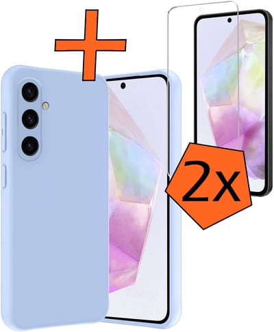 Hoes - Met 2x Screenprotector - Geschikt voor Samsung Galaxy A36 - Sterk & Shockproof - Back Cover - Siliconen Case - Telefoon Hoes - Lichtblauw