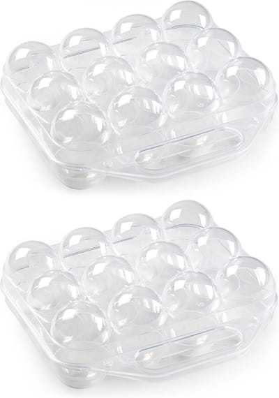 Plasticforte Eierdoos - 2x - koelkast organizer eierhouder - 12 eieren - transparant - kunststof - 20 x 19 cm