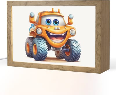 Nachtlampje 30x20 cm - Kinder lampje - Auto - Oranje - Jongen - Kind - Tafellamp kinderkamer - Slaapkamer lamp - Bedlamp kinderen - Kinderlampje stopcontact - Wandlamp babykamer - Nachtlampjes