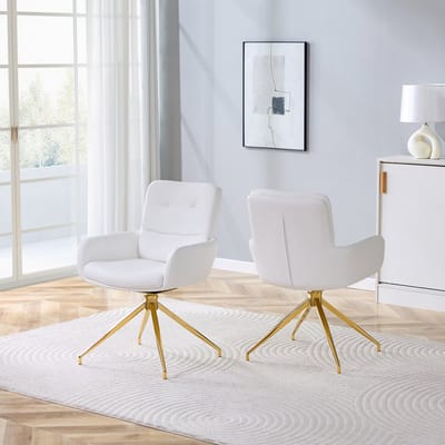 MIVRAY Eetkamerstoel Set Van 2 - 360 Graden Draaibaar En Comfortabel - Voor Eetkamer En Zitruimte - Metaal En PU - Wit Goud
