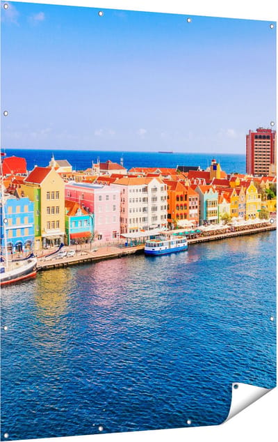 Gards Tuinposter Willemstad Centrum in Cura�ao - 120x160 cm - Tuindoek - Tuindecoratie - Wanddecoratie buiten - Tuinschilderij