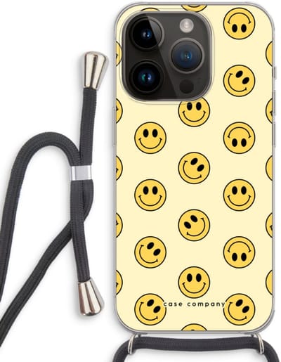 Case Company® - Hoesje met koord geschikt voor iPhone 14 Pro hoesje met Koord - Smiley N°2 - Telefoonhoesje met Zwart Koord - Bescherming aan alle Kanten en Over de Schermrand