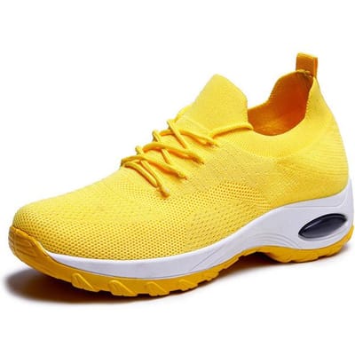 Chaussures pour femmes Mode Maille Respirante Chaussures à Coussin d'Air Pour Femmes Baskets Plateforme Légère Chaussure de Sport Chaussure de Course Femme 36 jaune