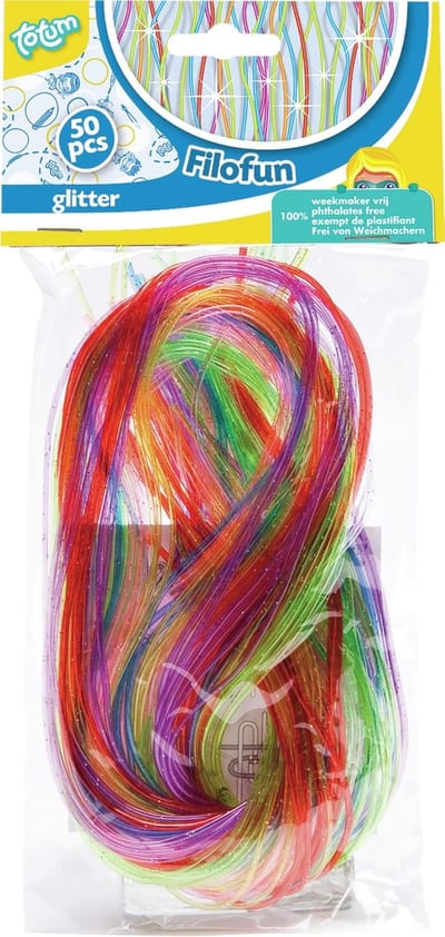 Totum Knutseldraden kunststof Filofun Scoobidoo Glitter 80 cm - 50 Stuks creatief speelgoed meisjes