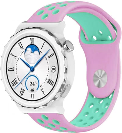 Strap-it Ademend siliconen sport bandje - geschikt voor Huawei Watch GT 3 Pro 43mm / GT 3 42mm / GT 2 42mm - roze/aqua