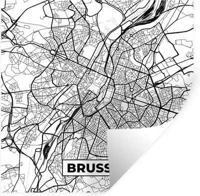Muurstickers - Sticker Folie - Plattegrond – Brussel – Zwart Wit – Stadskaart - Kaart - België - 100x100 cm - Plakfolie - Muurstickers Kinderkamer - Zelfklevend Behang XXL - Zelfklevend behangpapier - Stickerfolie