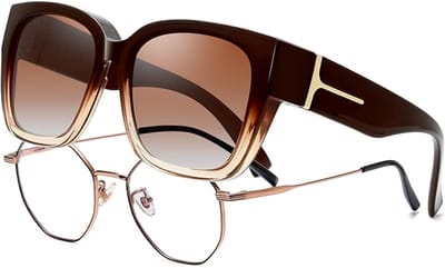 Gepolariseerde Overzet Zonnebril - Overzetzonnebrillen - Overzet Zonnebril Groot Model - 2-in-1 zonnebril - Hardloopbril - UV400-bescherming - Voor heren en dames - Trendy Vierkant Montuur - voor Fietsen, Hardlopen, Fietsen, Skateboarden, Skiën