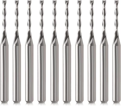 Houtfrezen - Profielfrezen - 12-delige Set Spiraalfrezels, 3,175x1,5x12mm, 2 Groeven, Massief Carbide, Microtip, voor CNC Gravure op Hout