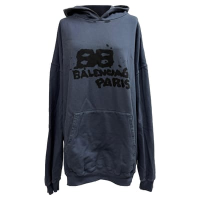 Balenciaga oversized hoodie met logo-print en verwassen look in marineblauw katoen