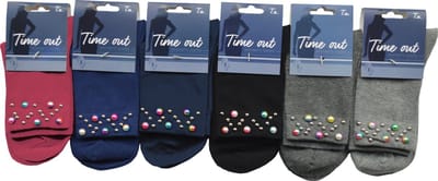 Dames sokken pearl - 6 paar gekleurde enkelkousen met gekleurde parels - one size - naadloos