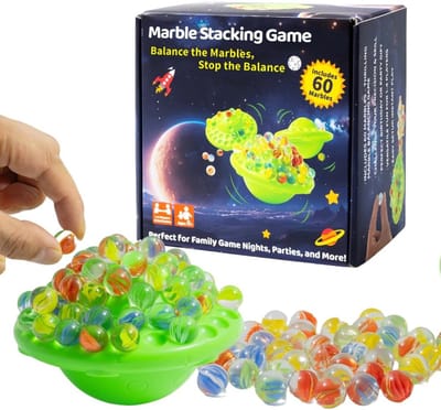 Marble Balansspel - Knikker spel Knikkerbaan - Familie spel avond - UFO vorm speelbord - 60 glazen knikkers - Kleurrijk