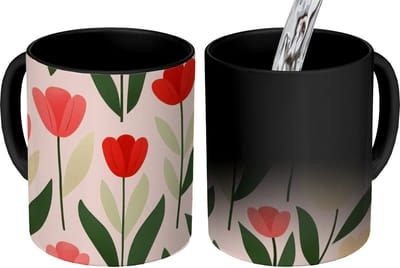 Magische Mok - Foto op Warmte Mokken - Koffiemok - Tulpen - Modern - Roze - Magic Mok - Beker - 350 ML - Theemok