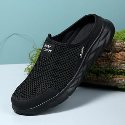 Chaussons légers et respirants pour hommes, chaussures décontractées, antidérapantes, plates, à enfiler, pour l'extérieur, grande taille 39 noir