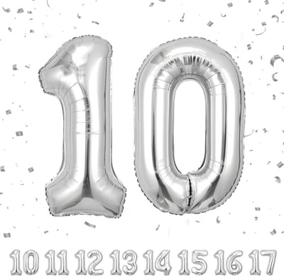 Grote Zilveren Folieballon Nummer 10 – 101 cm – Opblaasbaar voor Jubileum of Verjaardag