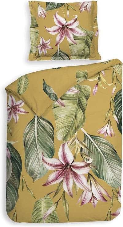 Heckettlane Lilie Dekbedovertrek - Eenpersoons - Katoensatijn - 140x200-220cm - Geel