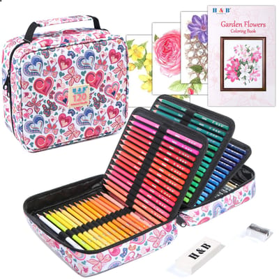 Roleness 120 Crayons de Couleur Colorés pour Enfants et Ensemble de Crayons de Couleur Professionnels avec Pochette de Rangement Souple Base Huileuse Adultes, Mine, Gomme, pink