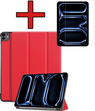 Hoesje - Geschikt voor Apple iPad Pro (2024/2025) - 11 inch - Met Screenprotector - Hardcover Book Case - Trifold Bookcase Hoes - Hard Cover - Tablethoes - Rood