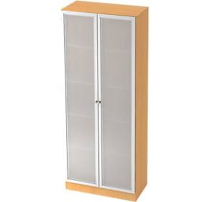 Archiefkast met glazen deuren ULM, 5 ordnerhoogten, B 800 x D 420 x H 2004 mm, beukenpatroon