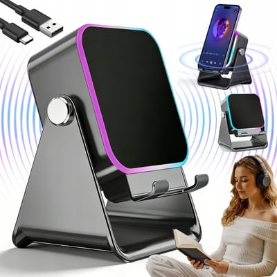 Draadloze Luidspreker - Magnetische Bluetooth-speaker met Sensor & Sfeerverlichting Dubbele modus: inductie + Bluetooth - Sfeerverlichting - 5000mah - Zwart - 360° Verstelbaar