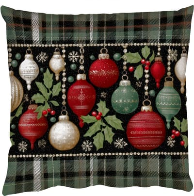Sierkussens - Kussentjes Woonkamer - 50x50 cm - Kerstballen - Rood - Hulsttakken - Patroon